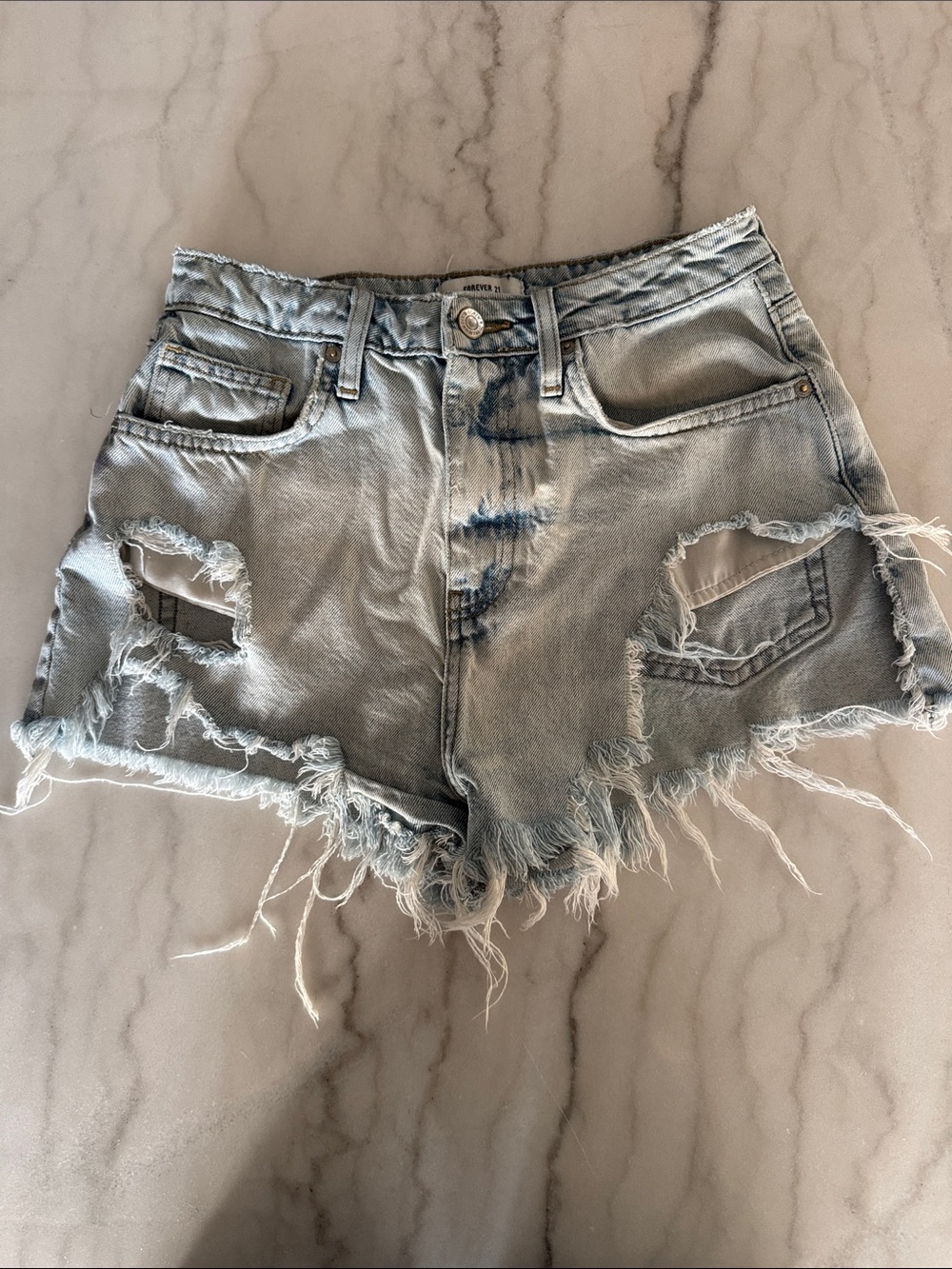 Forever 21 Light Blue Distressed Jean Shorts